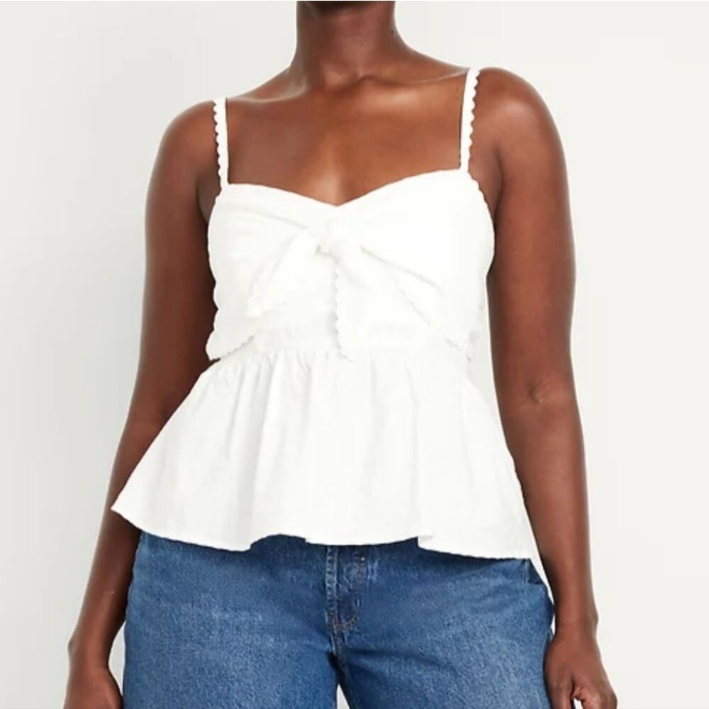 Old Navy White Smocked Sleeveless Blouse Top Cottagecore Boho Festival Gypsy XL